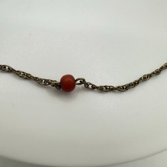 Vintage 12kt gold filled genuine red coral beads beaded station chain necklace - Picture 6 of 8